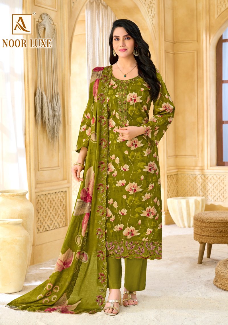 Noor Luxe By Alok Cambric Cotton Foil Printed Dress Material 